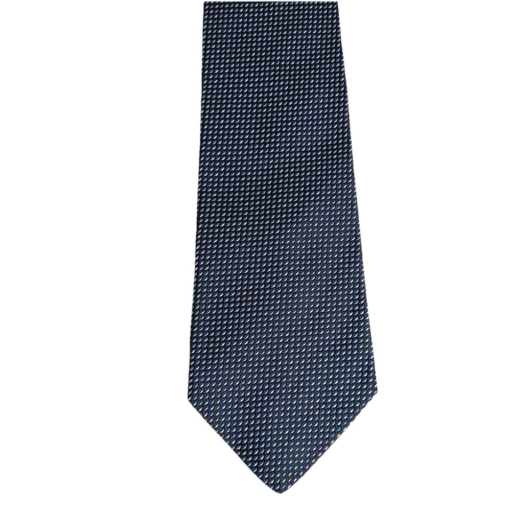 Tommy Hilfiger Necktie Mens Extra Long Navy Blue Silk Geometric Made in USA - Picture 2 of 8